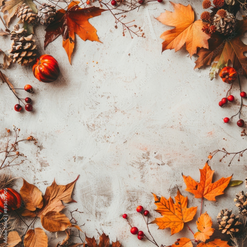 Autumn Leaves and Pumpkins on White Background Autumn Leaves and Pumpkins on White Background