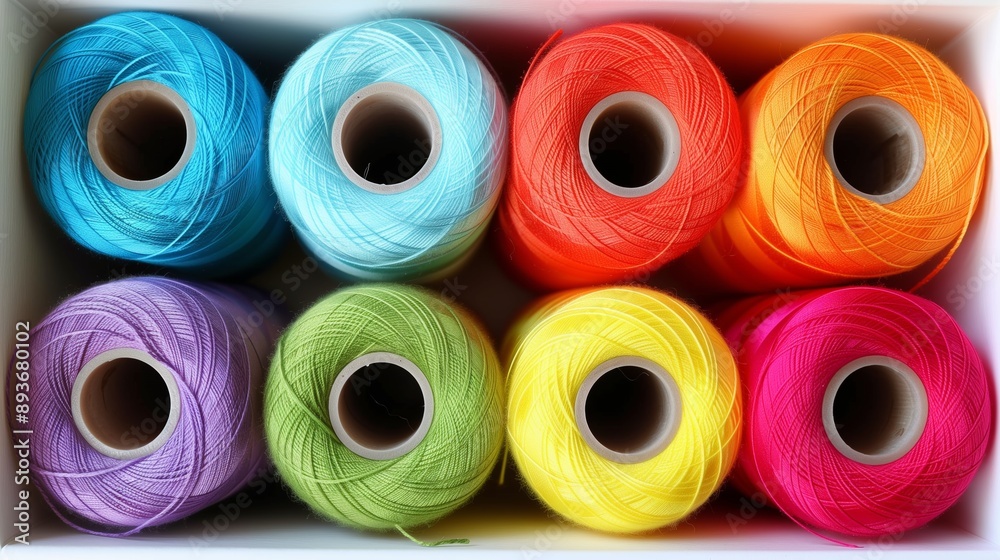 A box of colorful yarn with a rainbow of colors. A box of colorful yarn with a rainbow of colors.