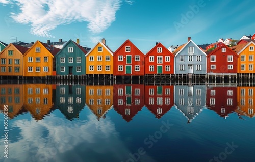 Colorful Houses Reflecting in Water in Norway