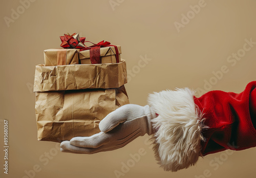 Santa Claus Delivers Gifts in Paper Bag