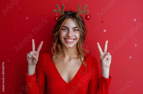Woman in Red Dress With Antler Headband