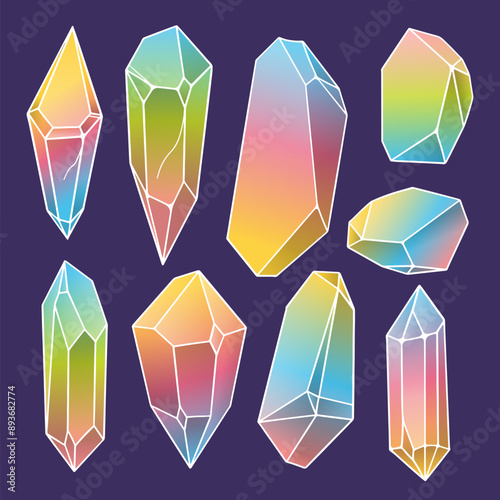 Gradient Crystal and Gemstone Clipart Set