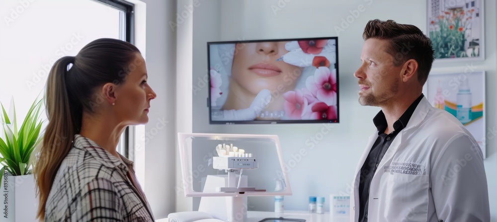 Fototapeta premium Professional Botox Consultation in Modern Dermatology Clinic for Informed Patient Care