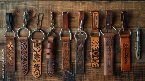 Handmade Leather Keychains with Intricate Designs for Unique and Stylish Accessory Collection photo