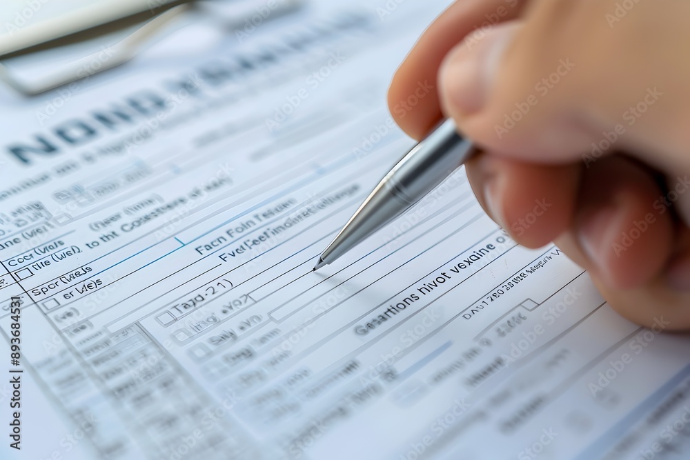 Detailed Insurance Application Form Being Thoroughly Filled Out on Office Desk with Copy Space Detailed Insurance Application Form Being Thoroughly Filled Out on Office Desk with Copy Space