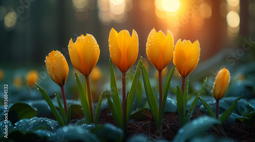 Spring Easter background with beautiful yellow tulips. Summer flower background.