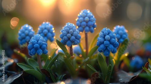 Fresh blue flowers arranged colorfully in spring