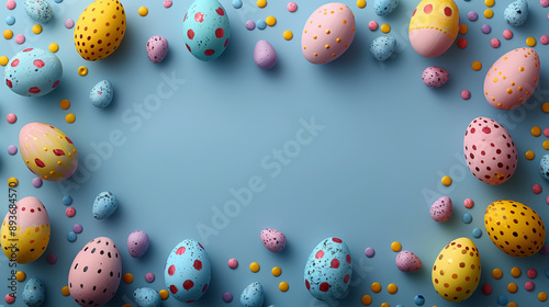Colorful Easter Eggs on Blue Background