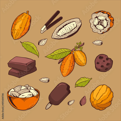 Hand Drawn Cocoa Plantation Illustration Set