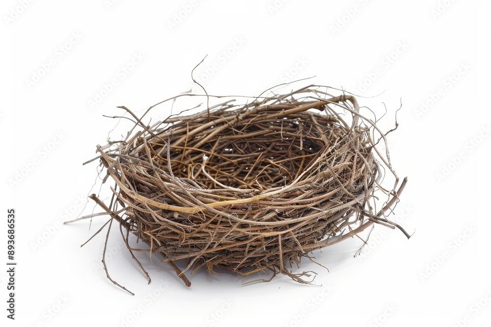 A single bird nest standing out against white background A single bird nest standing out against white background