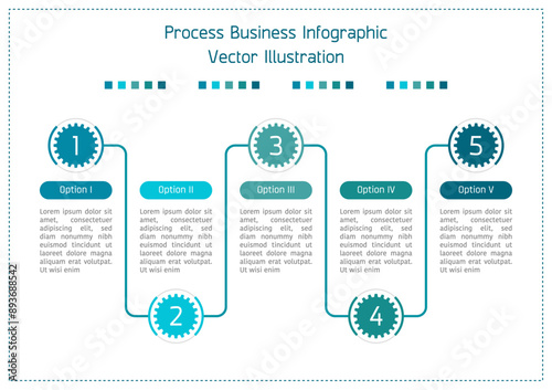 5 steps process business infographic template, simple line with gear and text frame