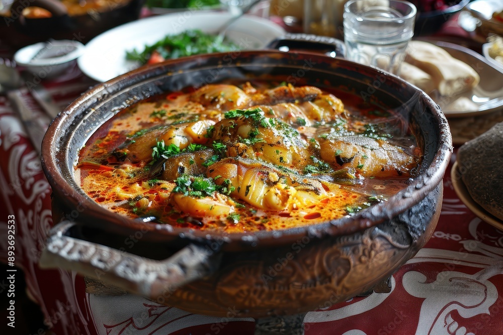 Fototapeta premium Fish stew on table riblja corba