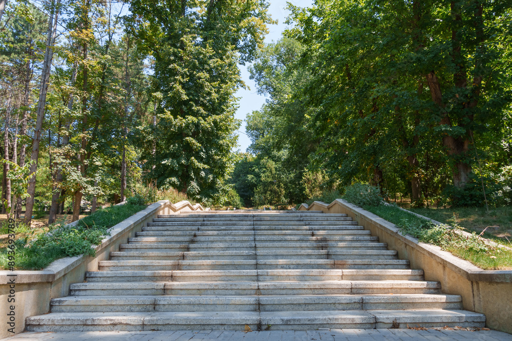 Obraz premium city park in summer season, beautiful view, nature and steps