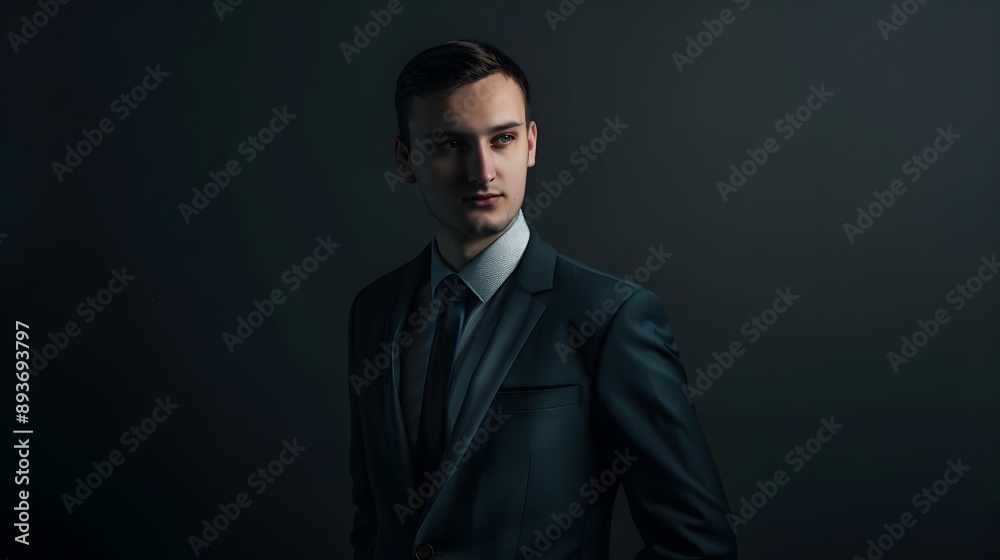 Fototapeta premium Young man in a suit with a serious expression.