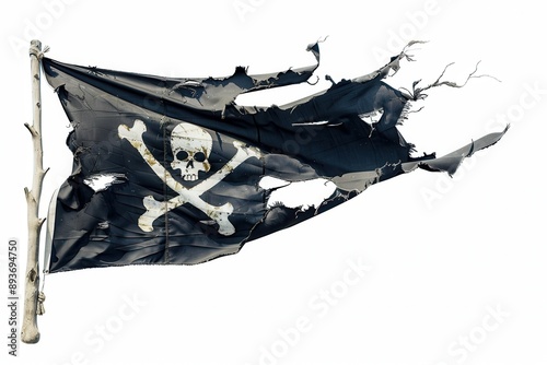 Pirate flag flying alone on white background photo