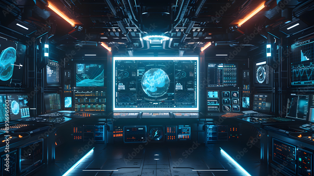 AI Control Room with Holographic Screens