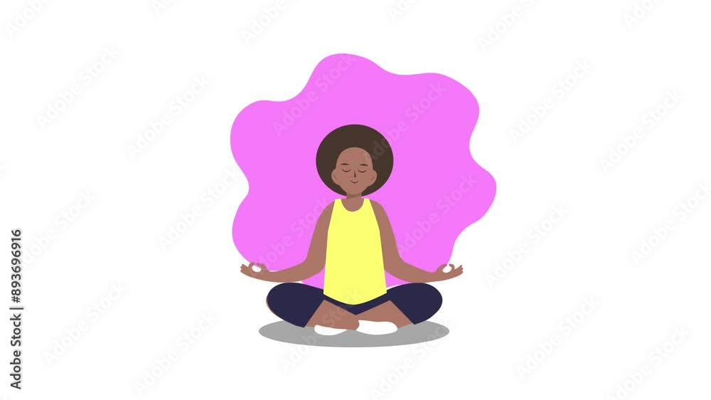Animated Woman Meditating in Lotus Pose With Pink Background