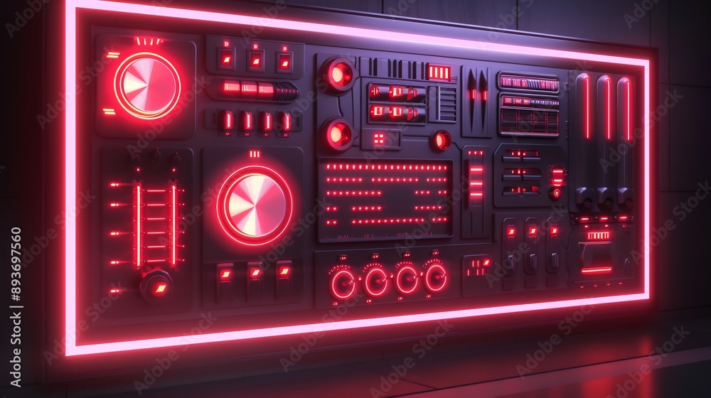 Futuristic Control Panel with Red Neon Lights Futuristic Control Panel with Red Neon Lights