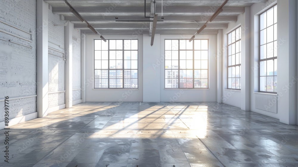 A large, empty room with a lot of windows A large, empty room with a lot of windows
