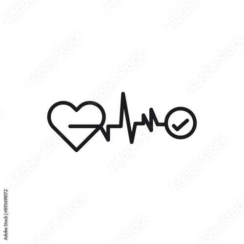 pulse heart check up icon Black line art vector logo
