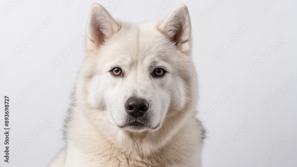 White alaskan malamute dog on grey background White alaskan malamute dog on grey background