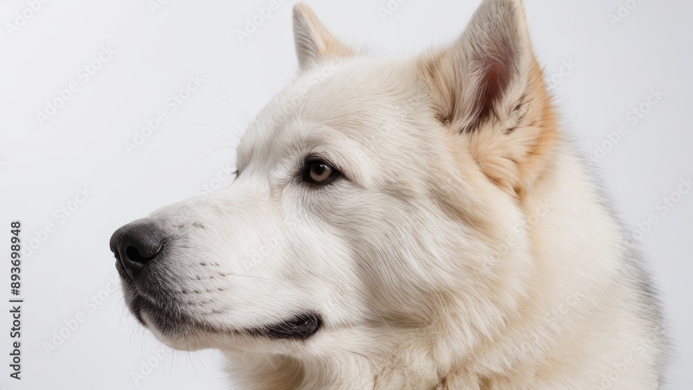 White alaskan malamute dog on grey background White alaskan malamute dog on grey background