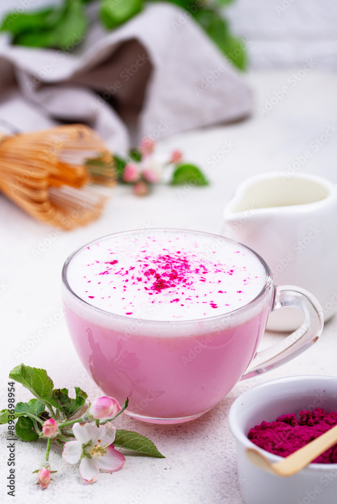 Pink matcha latte with milk Pink matcha latte with milk