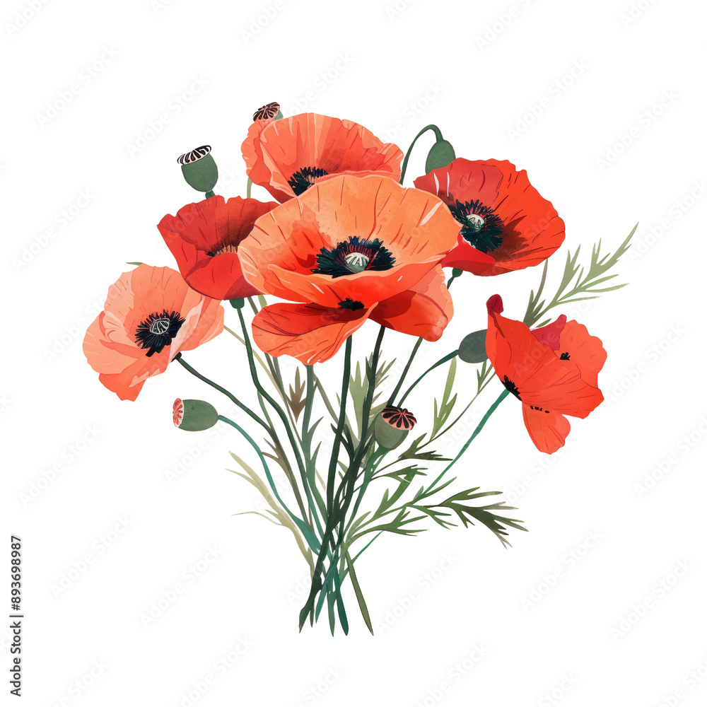 Fototapeta premium A bouquet of red flowers with a white background