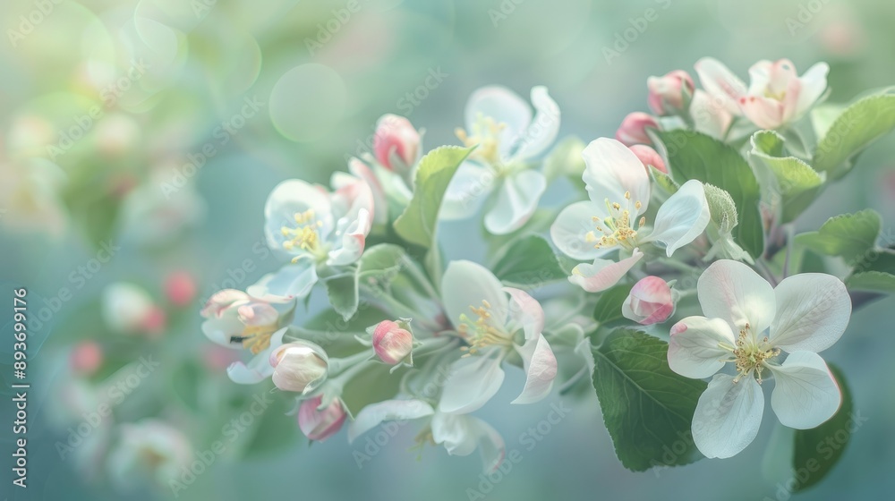 Fototapeta premium Blooming apple tree flowers in spring garden