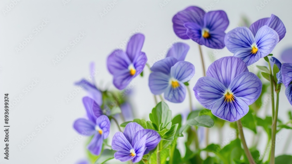 Blooming dog violet in white backdrop