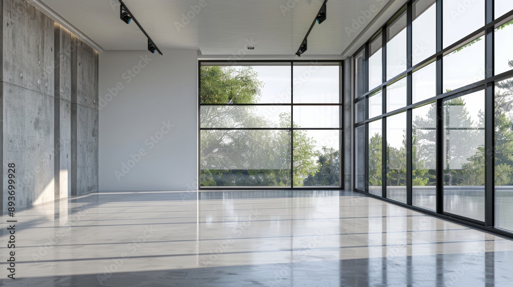 A large, empty room with a lot of windows A large, empty room with a lot of windows