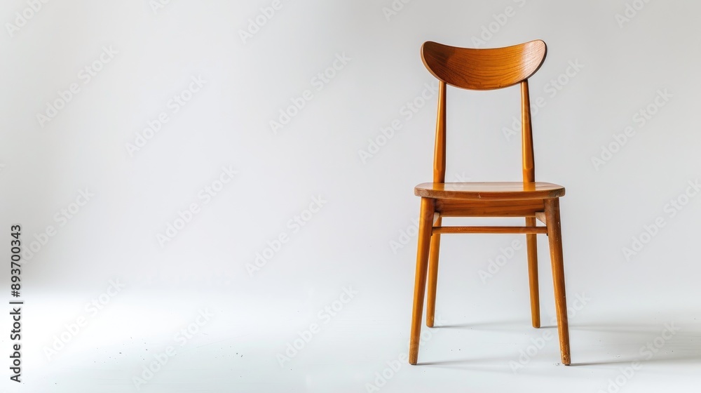 Wooden chair with white background from the front blank space