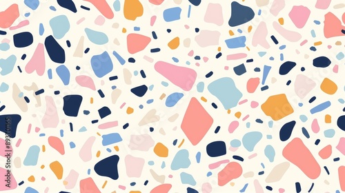 A colorful pattern of rocks and pebbles on a white background