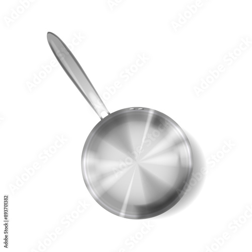 High-quality Stainless Steel Frying Pan Viewed From Above, Isolated On A White Background. Realistic 3d Vector Cookware