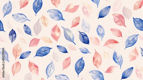 A colorful leaf pattern with blue, pink, and white leaves