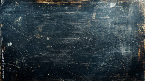 A dark, textured surface that appears to be a chalkboard or a similar writing surface. There are faint traces of chalk or charcoal marks scattered across the board, with some smudges and streaks