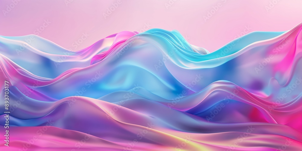 Fototapeta premium A colorful, flowing wave of fabric with a pink and blue background. The colors are vibrant and the wave appears to be moving