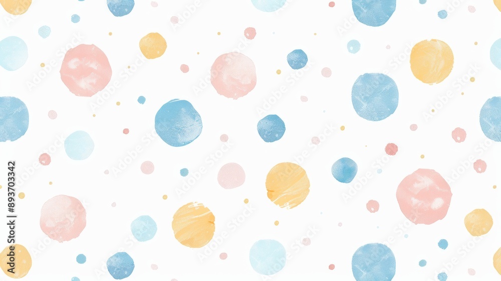 A colorful pattern of circles is spread across a white background