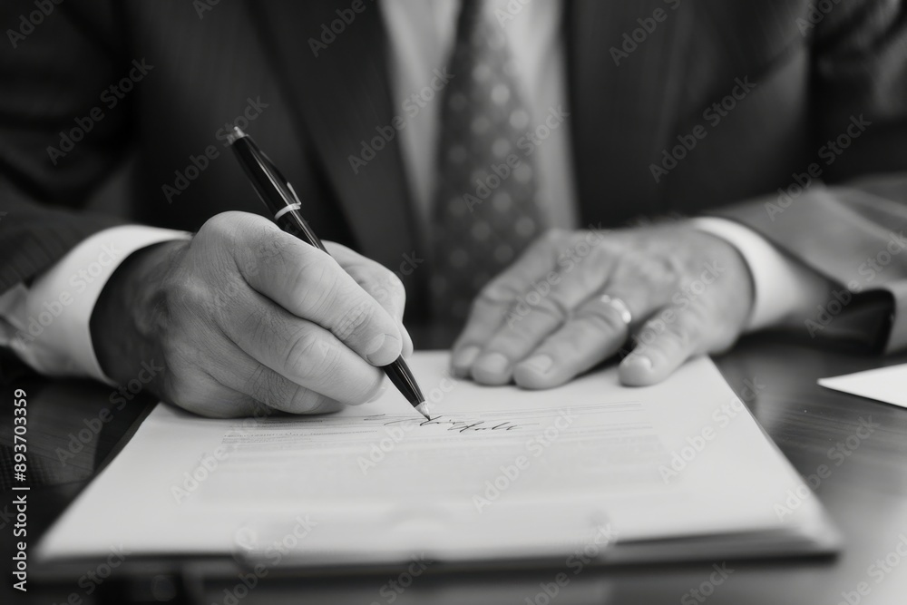 Businessman Signing Document with Pen Businessman Signing Document with Pen