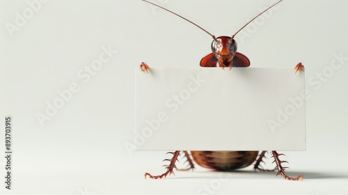 A cockroache holds an empty poster to place an advertisement.