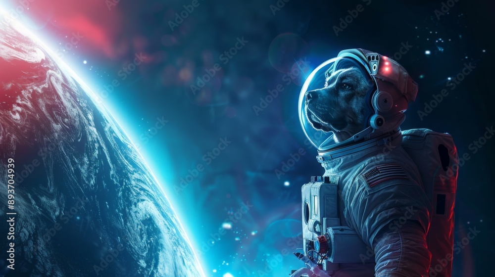Fototapeta premium Astronaut dog gazing into outer space