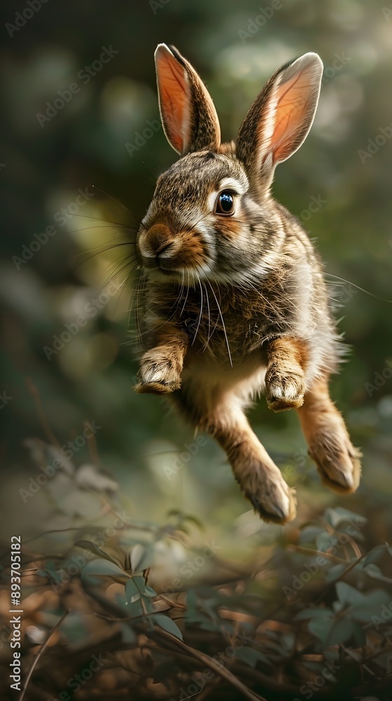 Fototapeta premium Agile Rabbit Poised Mid Hop in Moody High Contrast Wildlife Photo