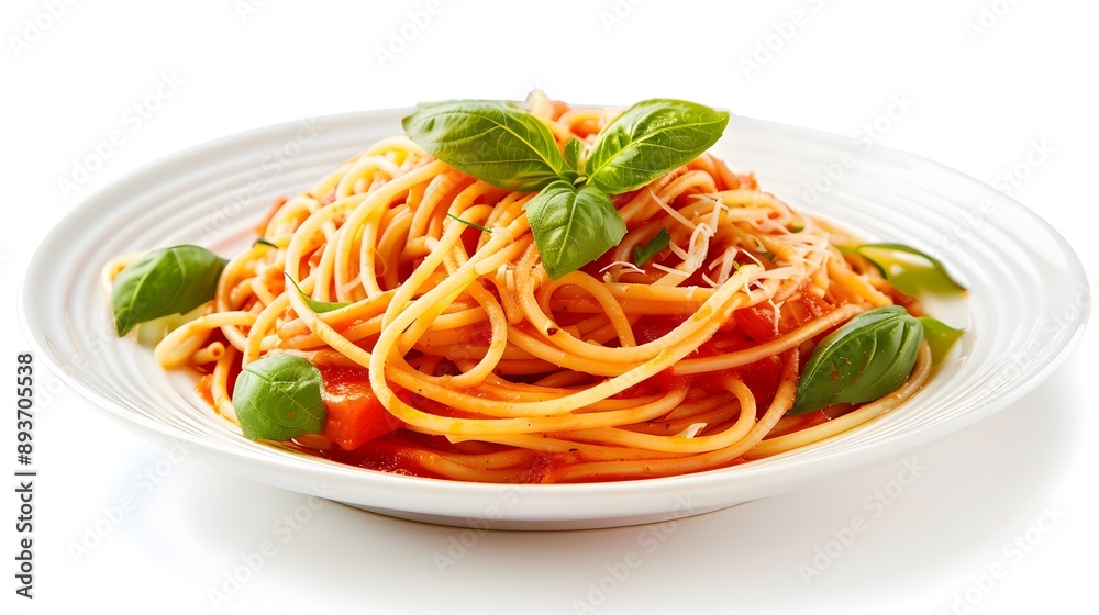 Appetizing Spaghetti Dish on Plain White Background Appetizing Spaghetti Dish on Plain White Background