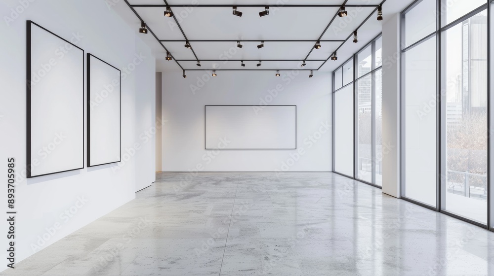 A large, empty room with white walls and a white board on the wall A large, empty room with white walls and a white board on the wall