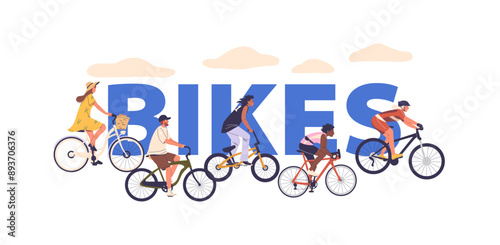 Characters Riding Bicycles Outdoors. Vector Concept Conveys A Sense Of Fitness And Freedom, Emphasizing The Joy