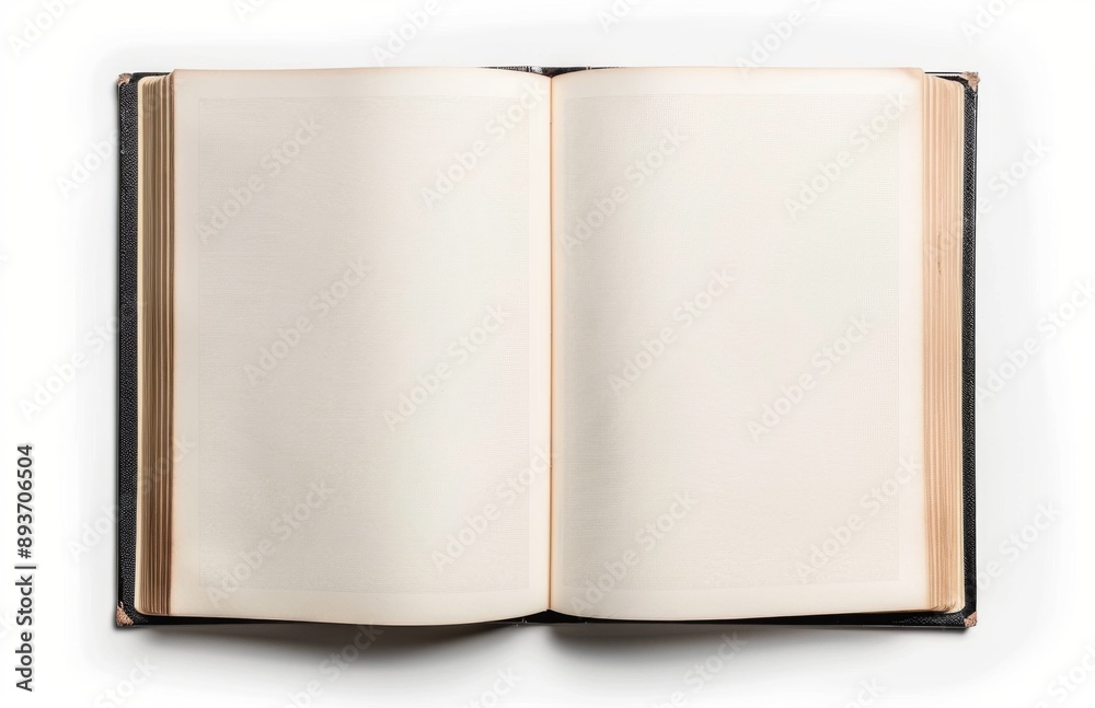 Overhead view of an open book with blank pages. Pure white background Overhead view of an open book with blank pages. Pure white background