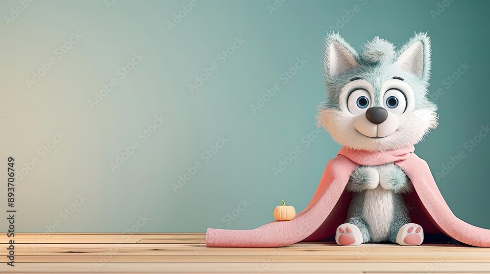 Fototapeta premium A cute 3D cartoon werewolf wearing a cape, halloween