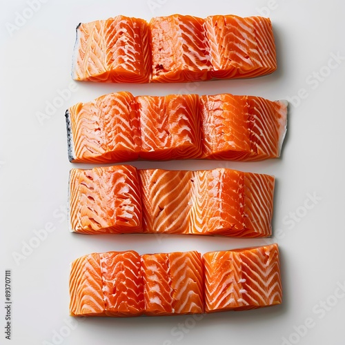 Four pieces of raw salmon fillet photo