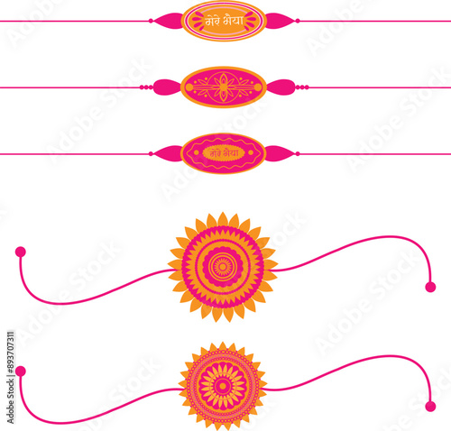 Collection of 5 Rakhi for Hindu festival Raksha Bandhan, Beautiful floral vector Rakhi set in pink and orange colors	

