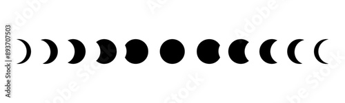 Moon eclipse shapes set. Moon phases or stages collection. Black Moon shapes elements collection for poster.